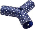 Cat Tunnel - Collapsible 3 Way Polka Dot Play Toy - Tube Fun for Rabbits, Kittens, and Dogs - Polka Dot Navy/White