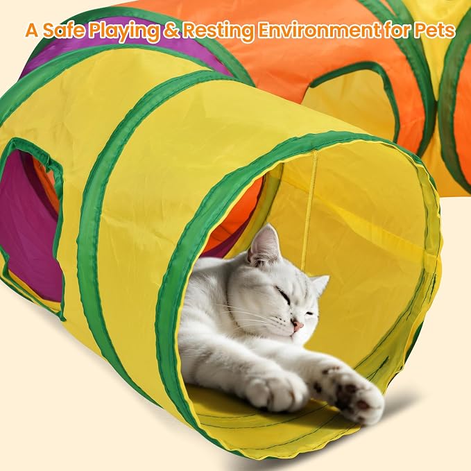 Petizer H-4-Way Collapsible Cat Tunnels for Kittens Indoor Entertainment, Washable Cute Cat Tube Toys with Interactive Playing Balls,Tear-Resistant Pet Tube, Cats, Kitten, Kitty, Puppy, Rabbit