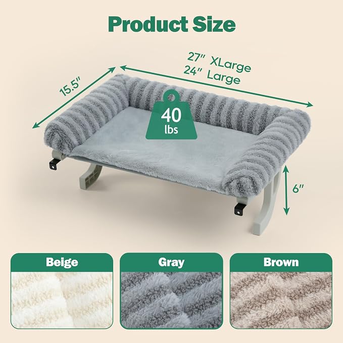 Zakkart Mellow Cat Perch for Windowsill, Hook-On or Screw-On Installation Pet Window Perch, Machine Washable Bed, Heavy Duty Cat Hammock Shelf for Large Cats, Holds up to 40 lbs (Gray, Large)