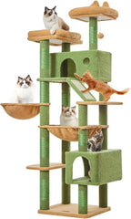 Taoqimiao Cactus Cat Tree, 71 in Extra Large Cat Tower for Inddor Cats | 2 Large Cat Condos, 2 Cute Perches, Metal Frame Cozy Hammock, Durable Scratch Board, 8 Natural Sisal Posts, Basket, MSC026L