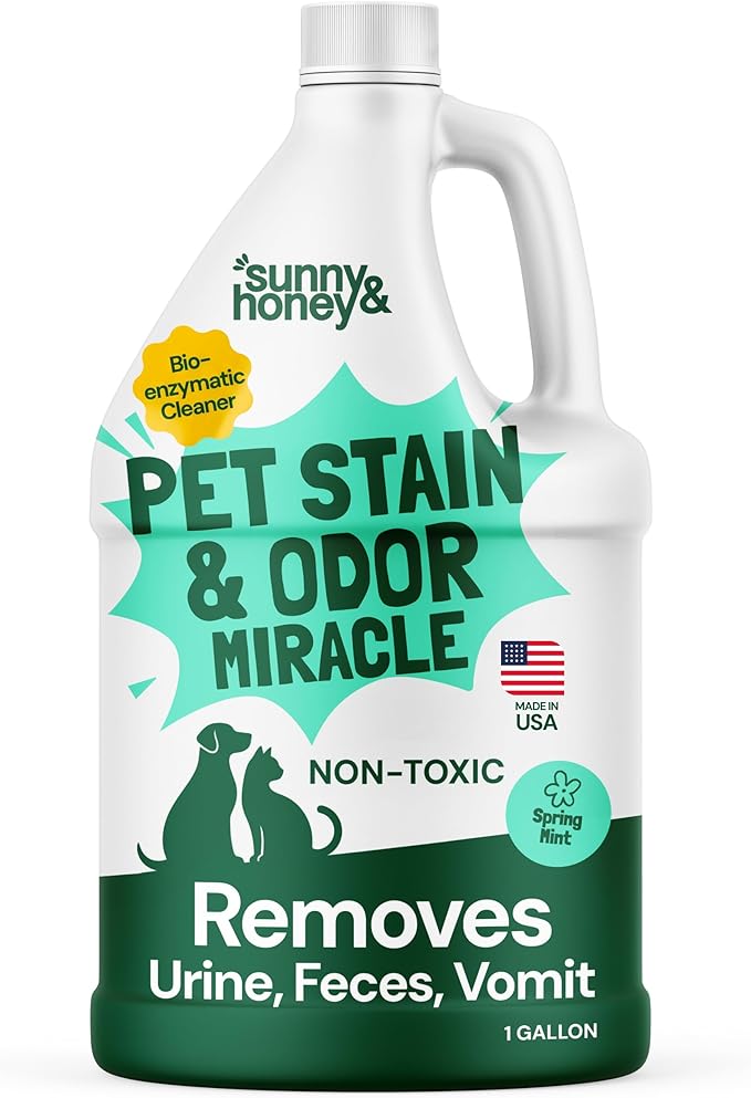 Sunny & Honey Pet Stain and Odor Remover for Carpets. 1 Gallon Mint | USA Made - Enzyme Cleaner for Dog Urine & Poop - Eliminates Set In Stains - Color Safe - For Rugs, Furniture & Car Seats