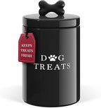 Barnyard Designs Ceramic Dog Treat Container with Airtight Lid (Black) | Large Rustic Storage Canister and Cookie Jar for Kitchen Counter; Airtight Lid Keeps Food Fresh; Farmhouse Decor