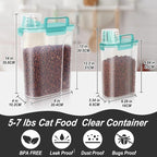 LEAWALK 2Pack Cat Dog Food Storage Container with Upgraded Large Nozzle BPA-free, 3+5lbs Plastic Pet Food Containers with 4 Sealed Clasps/1 Measuring Cup/ Handle Easy to Clean and Carry (Clear Blue)