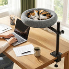 Cat Bed for Desk, 360° Rotating Adjustable Cat Perch, 44 lb, Home Office | Desk mount cat hammock, no-drill G-clamp, faux linen, washable cover, fits desktops up to 2.3 in, space saver, gray