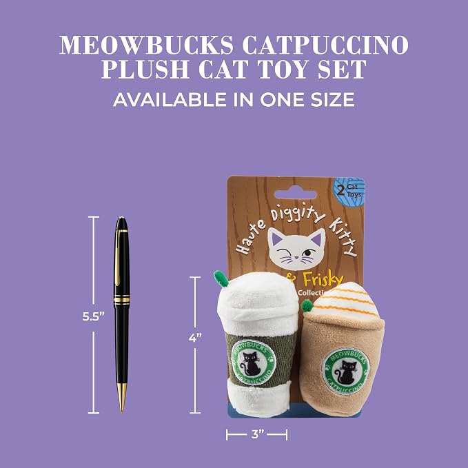 Haute Diggity Kitty Meowbucks Catpuccino Set, Soft Plush Cat Toys | 2 Pack Catnip Toys with Interactive Crackle Sound, Safe & Durable Cat Nip Kicker Toy for Outdoor & Indoor Cats & Kitten
