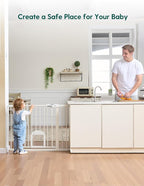 Babelio 29-48" Extra Wide Baby Gate with Adjustable Cat Door, CatPrivilege Ⅲ, Easy Install Pressure/Hardware Mounted, Auto Close Pet Door for Stairs, House, Doorways, Effortless Walk Thru, White | Adjustable Small Pet Door, Easy Install Pressure/Hardwa...