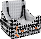 Dog Car Seat for Small/Medium Dogs up to 35lbs, 4-Pocket Storage Memory Foam Dog Booster Seat, Detachable Washable Pet Car Seat with Safety Belt, Outdoor & Indoor Use (Black/White)