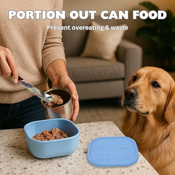 2ME Airtight Pet Wet Food Storage Containers with Lids (4-Pack, 12oz) - Silicone Meal Prep Kit for Dog & Cat Food - Freezer, Microwave & Dishwasher Safe - with Stainless Steel Scoop
