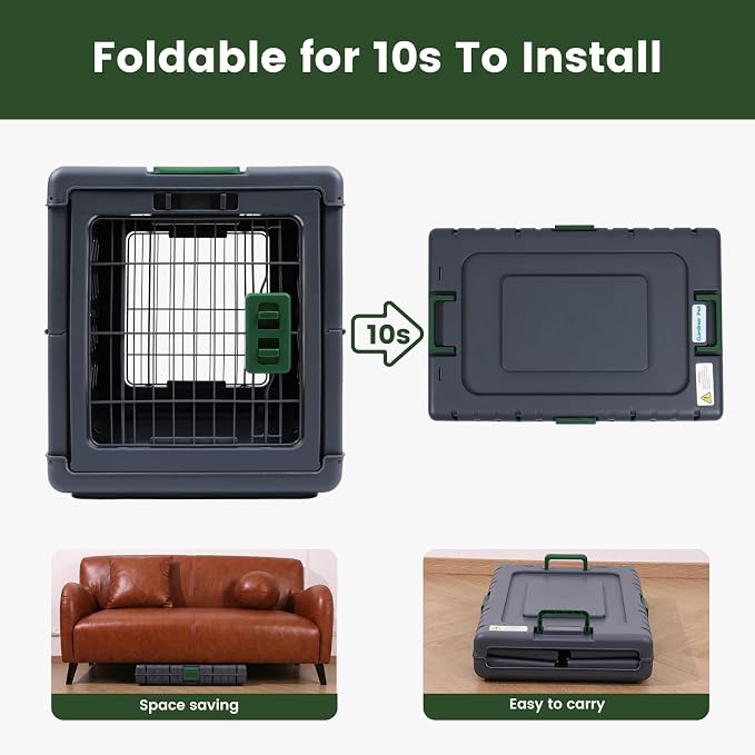 36"L Collapsible Dog Crate for Large/Medium Dogs - No-Tool Assembly Foldable Dog Cage - Portable Travel Crate with 2 Wheels - Space-Saving for Indoor Outdoor Use (Dark Grey, 36.4"L x 22.8"W x 25.8"H)