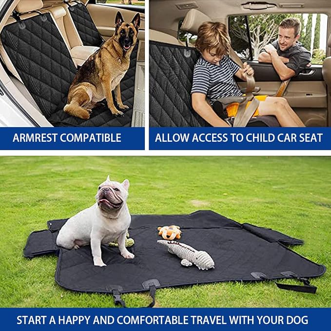 BESULEN Dog Car Seat Cover Waterproof Back Seat Protector Orange Edge | Oxford cloth with grid texture, buckle strap setup, anchor support, fits most cars, SUVs, and trucks, car accessories
