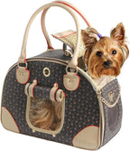 Fashion Dog Carrier PU Leather Dog Handbag Dog Purse Cat Tote Bag Pet Cat Dog Hiking Bag, Brown, Large 42 * 29 * 18cm