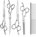 JASON Dog Grooming Scissors Set - Professional 6 in 1 Shears Kit Silver | 6.5" Thinning, 7" Straight, 7" Up-Curved, 7" Down-curved Shears and Comb for Dog Cat Pet, Gift