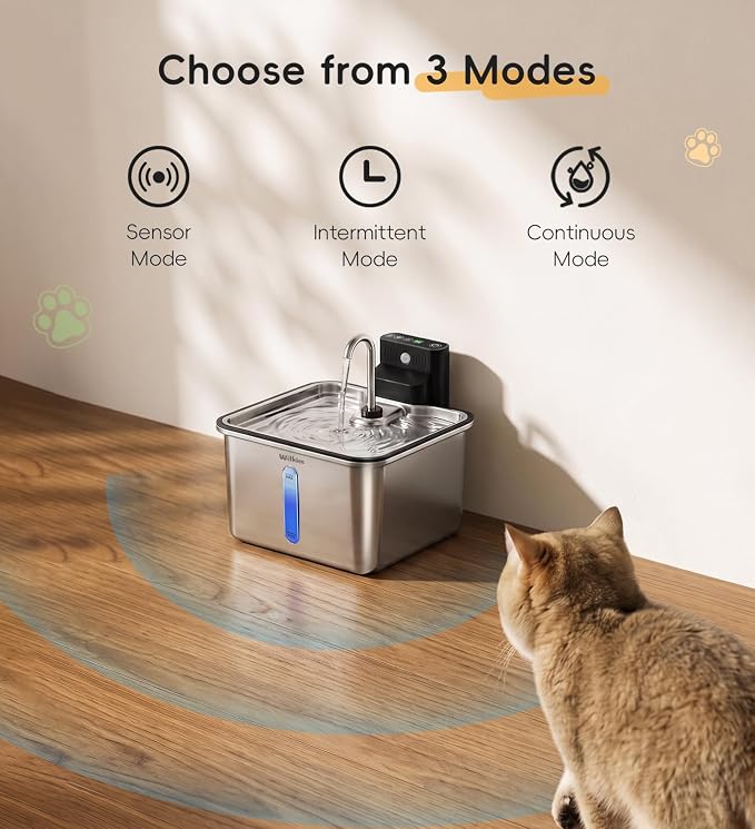 Cat Water Fountain Stainless Steel, 135oz/4L Cordless Pet Fountain for Cat | With 6 Pack Filters|Water & Battery Separation；Faucet Design；Wireless；4000mAh Battery