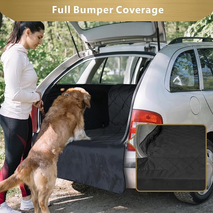 F-color SUV Cargo Liner for Dogs - Heavy Duty Cargo Cover for Mid-Size SUVs | Water Resistant, Bumper Flap, Non-Slip Mat, Car Trunk Dog Car Seat Cover Prevents Scratches Pet Hair Mud Dirt for Sedans Vans