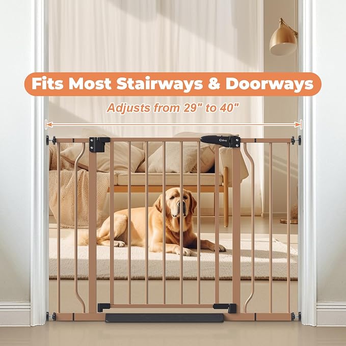 Baby Gate No Drilling, 29"-40" Dog Gate Indoor for Stairs & Doorways | Auto Close, Pressure Mounted Adjustable Pet Gate Indoor, Easy Walk Through Child Gate for Baby & Pet Stroller Friendly, Brown