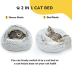 CATISM Cat Bed, Plush Hooded Cat Beds for Indoor Cats | Warm Soft Plush Comfortable Removable Washable Non-Slip Bottom