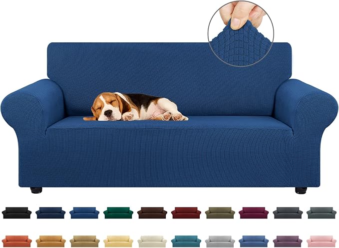 Stretch Loveseat Couch Cover, 2 Cushion Couch Slipcover,Classic Blue | 1-Piece Washable Sofa Cover Pet Friendly (55"-78") Furniture Protector Soft Jacquard, Elastic Bottom for Dogs & Kids