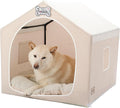 Jiupety Indoor Dog House with Frame, Cute Dog Tent Bed with Cover Cave, Breathable, Washable, and Foldable House, Suitable for 22-40 Lb, Large (25"×25"×25"), Beige
