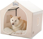Jiupety Indoor Dog House with Frame, Cute Dog Tent Bed with Cover Cave, Breathable, Washable, and Foldable House, Suitable for 22-40 Lb, Large (25"×25"×25"), Beige
