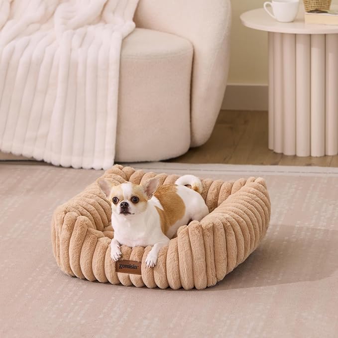ZOMISIA Small Dog Bed, Cat Bed for Indoor Cats with Washable Cover, 20x19'' | Orthopedic Dog Beds for Small Dogs, Neck-Friendly Bolster, Low-Front Edge, Puppy Bed with Waterproof Removable Cover , Grey