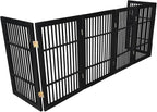 Urnporium Pet Dog Gate Freestanding, Strong Durable Folding Wooden Fence, Portable Acacia Hardwood Safety Barrier for Indoor & Outdoor Use (Black Pet Gate, 6 Panel 30" Tall)