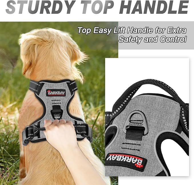 BARKBAY No Pull Dog Harness Front Clip Heavy Duty Reflective Easy Control Handle for Large Dog Walking(Dark Grey,S)