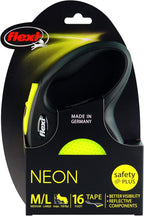 FLEXI® Neon Tape Retractable Dog Leash, Large, 16 ft - Neon Yellow/Black | German engineered, original flexi leash, durable quality for dogs up to 110 lbs, tangle-free, walking, reliable brake system
