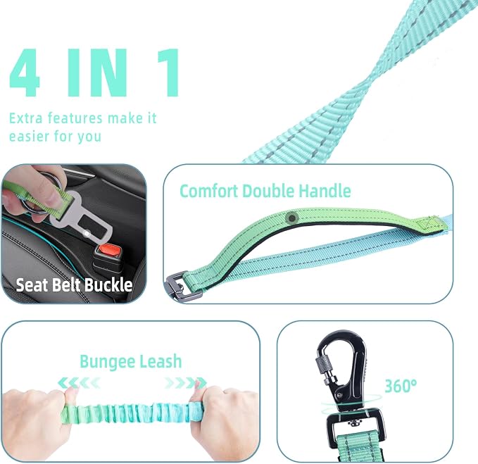 Roses&Poetry Hands Free Dog Leash for Medium Large Dogs Heavy Duty, No Pull Bungee Dog Running Waist Leash for Walking Training with Car Seatbelt 4-6FT