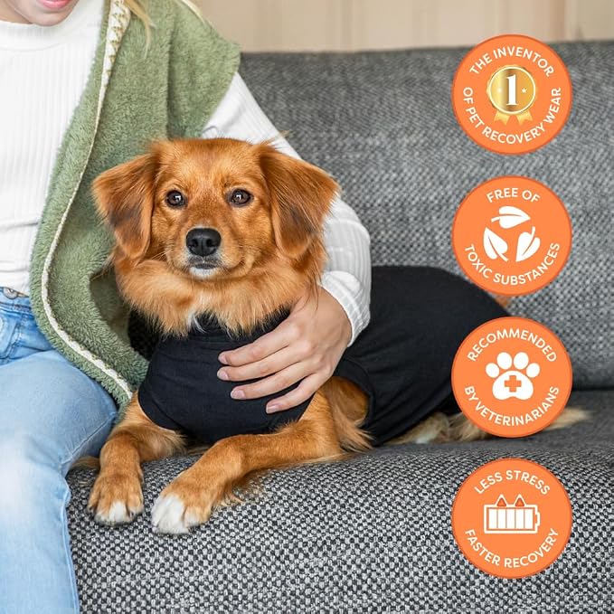 Suitical Recovery Suit for Dogs - Dog Surgery Recovery Suit with Clip-Up System - Breathable Fabric for Spay, Neuter, Skin Conditions, Incontinence - XXL, Black