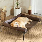 Cooling Elevated Dog Bed for Large Dogs – Waterproof Raised Dog Cot with Slope Headrest, Breathable Teslin Mesh, Durable & Portable Pet Bed for Indoor and Outdoor Use, Brown