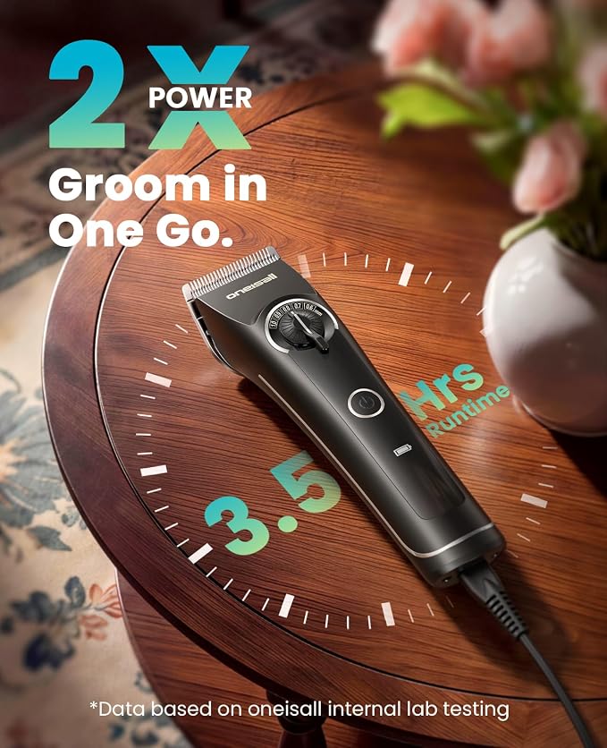 oneisall Dog Clippers for Grooming fit Doodles & Poodles,9050 | Compatible with Wahl's 3379,3332-3339 Metal Guards,3.5 Hours of Battery Life, 6500 Rpm High-Speed Cutting, Removable Blades