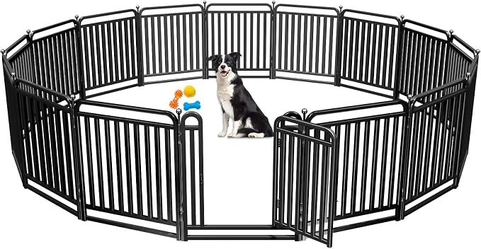 Puppy Playpen Dog Playpens Fence Outdoor Thickened Metal Tube, Low Threshold Dog Play Pen Indoors, 32" Height 16 Panels for Small/Medium/Large Dogs (Black)