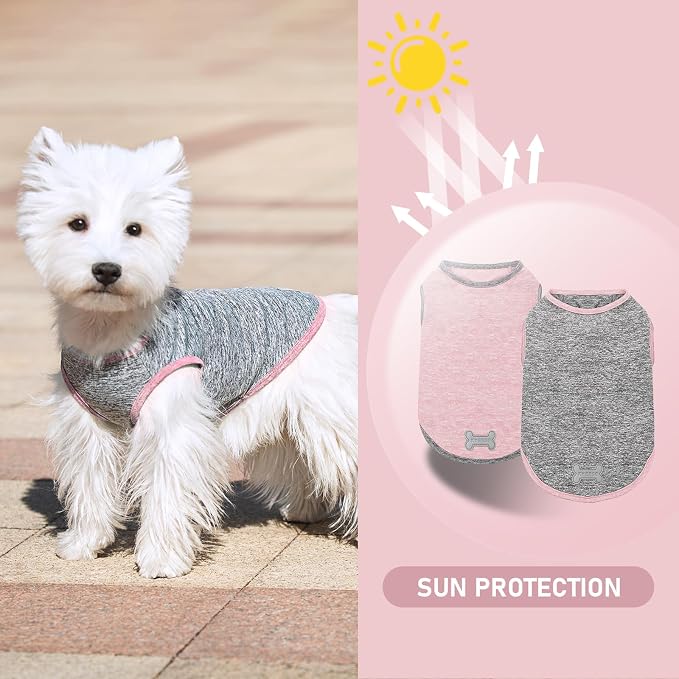 KYEESE 2Pack Dog Shirt, Lightweight Sun Protection Sleeveless Dog T Shirts for Medium Large Dogs Girl, Breathable Pet Reflective Tank Top Summer Dogs Clothes for Outdoor Walking, Pink+Grey, 2XL
