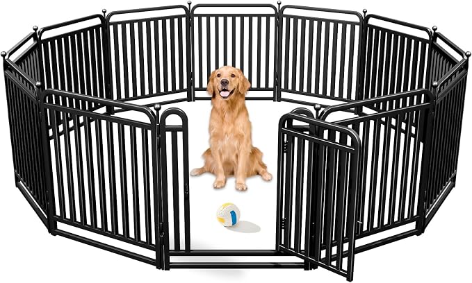 Puppy Playpen Dog Playpens Fence Outdoor Thickened Metal Tube, Low Threshold Dog Play Pen Indoors, 32" Height 12 Panels for Small/Medium/Large Dogs (Black)