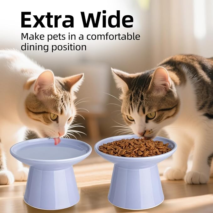 Ceramic Elevated Cat Bowls - 6.2 Inch Extra Wide Raised Cat Food and Water Bowl Set for Indoor Cats, Whisker-Friendly Ceramic Cat Dish for Elder Big Cats & Small Dogs,Light Purple,1 Pack