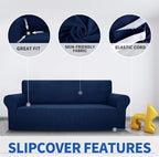MAXIJIN Super Stretch Couch Cover for 3 Cushion Couch, 1-Piece Universal Sofa Covers Living Room Jacquard Spandex Furniture Protector Dogs Pet Friendly Fitted (Extra Large, Navy Blue)