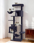 Gitelsnour Cat Tree, Cat Tower with Sturdy Steel Tube, Large Perch GCT024G | 70.5'' Cat Furniture with Scratching Post, Hammock, Basket and Big Platform for Indoor Cats Large Adult, Drak Gray
