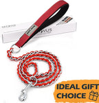 S-ETOVUS-Chain Dog Leash, Bite-Proof Metal Leash, with Padded Handle Red | Three Sizes 7.25FT/5.2FT/4FT, Woven From Nylon Rope And Chain, Durable And Bite-Resistant, Comfortable With Padded Handles