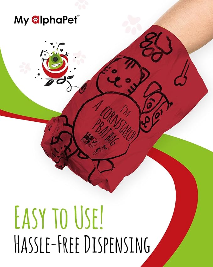 Compostable Dog Poop Bags, Cornstarch Eco-Friendly, HOME COMPOST NF T 51-800, 120 Count, Large Size Bag 9x13 Inches, 8 Unscented Refill Rolls, Leak-proof, Plantbased, GM-Free Corn (Red)