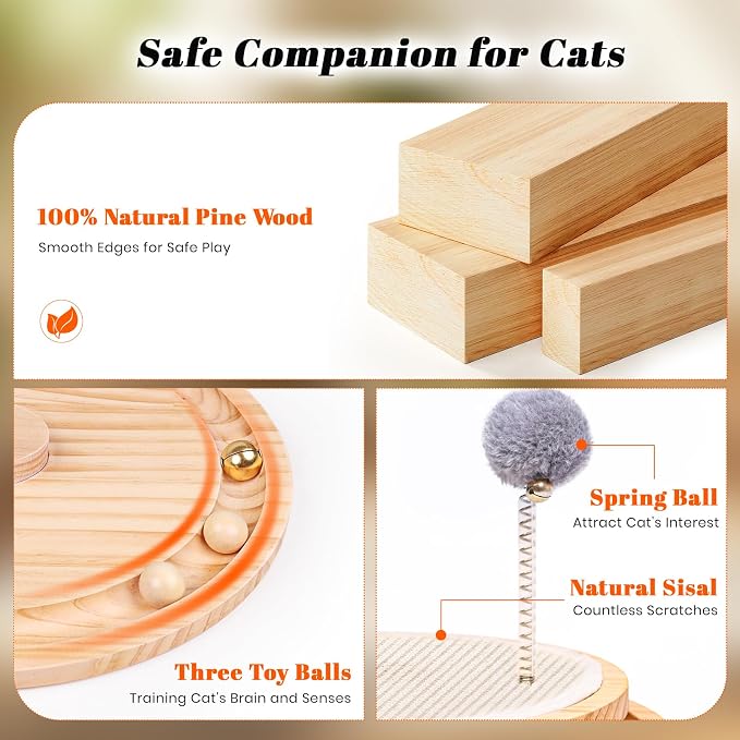 LMUGOOS Cat Scratcher, Cat Natural Sisal Scratching Pad, Kitten Interactive Toy with Ball Track Spring Ball for Chasing Hunting Mental Physical Exercise Puzzle | Cat Toys Spring Ball Turntable Indoor Entertainment Chasing Hunting Protecting Furniture S...