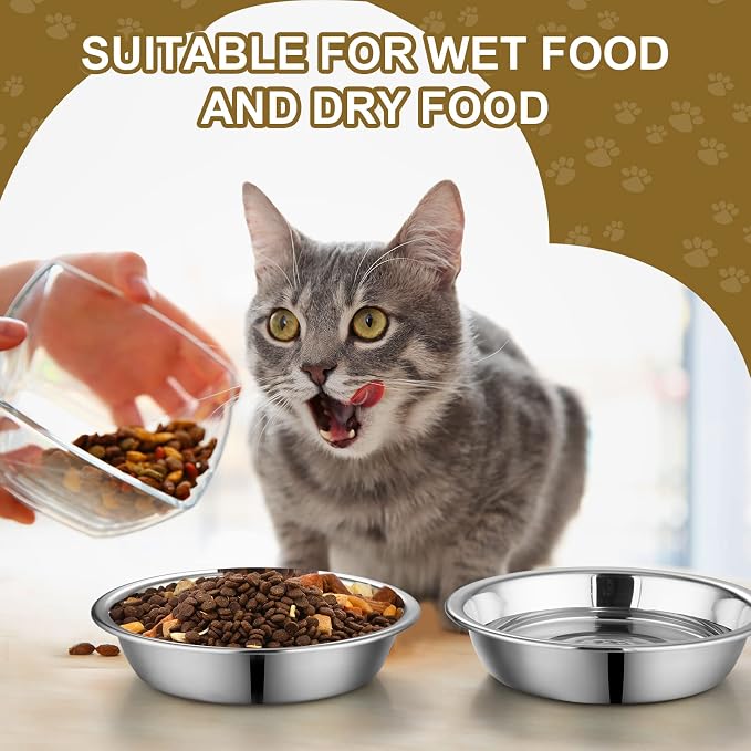 10 Pcs Stainless Steel Cat Bowls, 6.3 Inches Friendly Shallow Cat Food Bowls Replacement Fatigue Relief for Elevated Stand Metal Dishes Basic for Dishwasher Safe