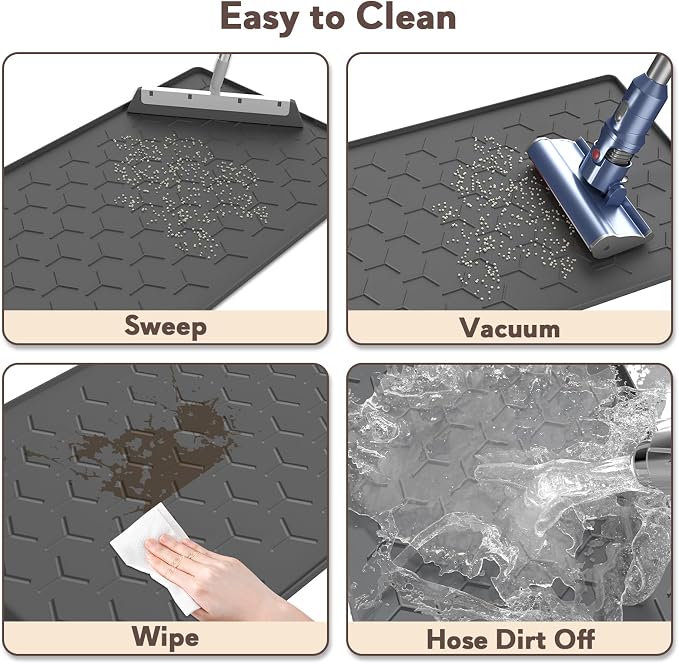 Garoopion Silicone Cat Litter Mat 24×16 inch, Easy to Clean, Dark Gray | Waterproof Silicone Mat with Raised Edges, Catch Litter, Protect Floor from Urine, Multi-Use for Dog/Sink/Kitchen/Boots