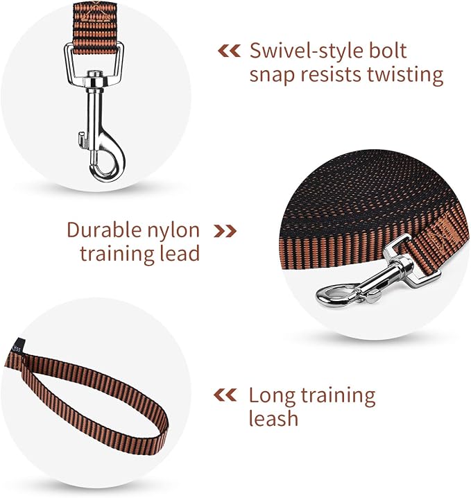 Hi Kiss Dog/Puppy Obedience Recall Training Agility Lead - 15ft 20ft 30ft 50ft 100ft Training Leash - Great for Training, Play, Camping, or Backyard(30ft,Black_Orange)