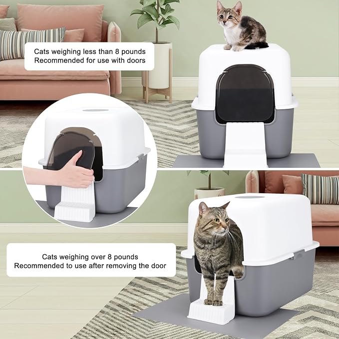 Sfozstra Enclosed Cat Litter Box: Odor Control Leak Resistant Design | Pull Out Tray /Top & Front Entry / Reduced Litter Tracking / Spacious Cat Room / Easy Maintenance / for Cats Under 8 Lbs