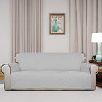 PureFit Reversible Quilted Sofa Cover, Water Resistant Slipcover Furniture Protector, Washable Couch Cover with Non Slip Foam and Elastic Straps for Kids, Pets (Sofa,Light Gray/Ivory) Large | Light Gray/Ivory, Water Resistant Couch Protector, Washable ...