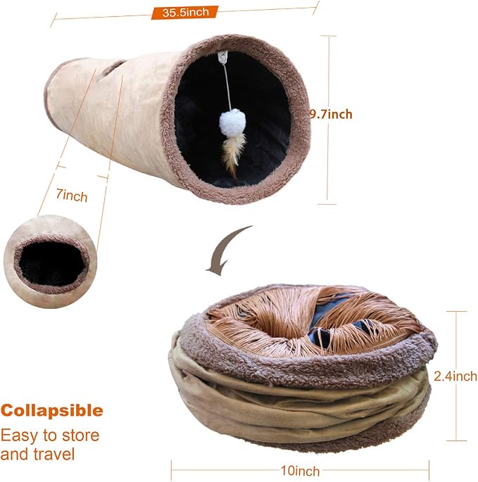 Collapsible Cat Tunnel Pet Play Tube Crinkle Tunnel with Cat Toys，Length 35" Diameter 9.7"