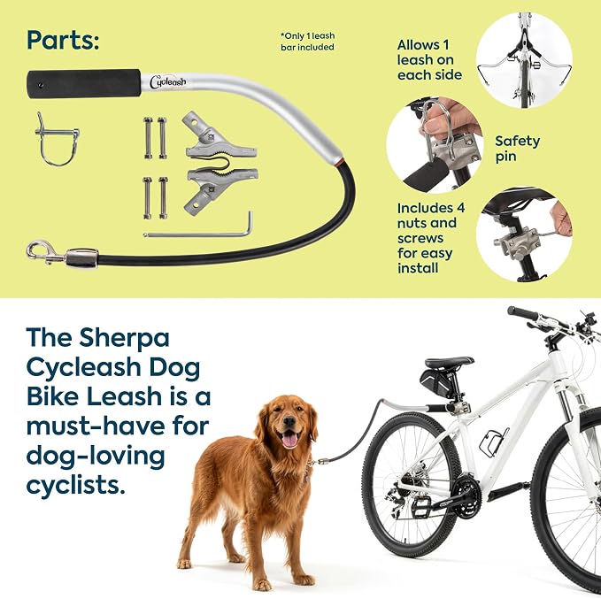 Sherpa Cycleash Hands Free Dog Bike Leash with Shockless TPR Technology - Ultra Light Alloy Construction, Ergonomic Design for Safe Cycling with Active Dogs - Sliver, One Size