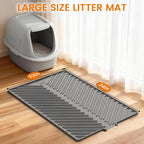 Cat Litter Box Mat Large Litter Trapping Mat for Cat | 34" x 22", Silicone, Foldable, Non-Slip, Friendly Soft on Cat Paws, Easy to Clean, Scatter Control, Light gray