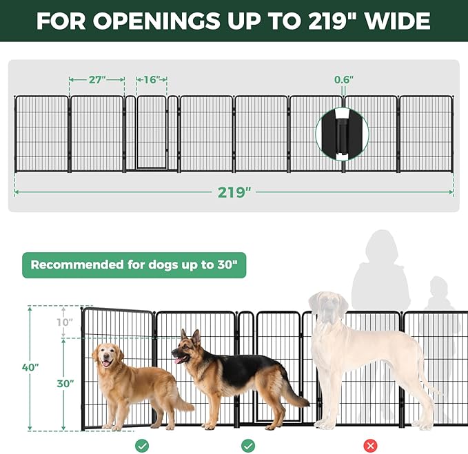 FXW Dog Gate, Extra Wide Adjustable for Openings Up to 219", 40" H | Flexible Space Control, Easy Walk-Through Access, 7 Panels + 1 Gate, For Medium & Large Dogs, Garage Use