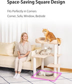 Cat Tree for Large Cats, Modern Senior Friendly Cat Tower with Wide Shelves, Cotton Scratching Posts, Super Sturdy Base, Cozy Perches, and Interactive Toys for Indoor Kittens, 37.4'' Ivory.